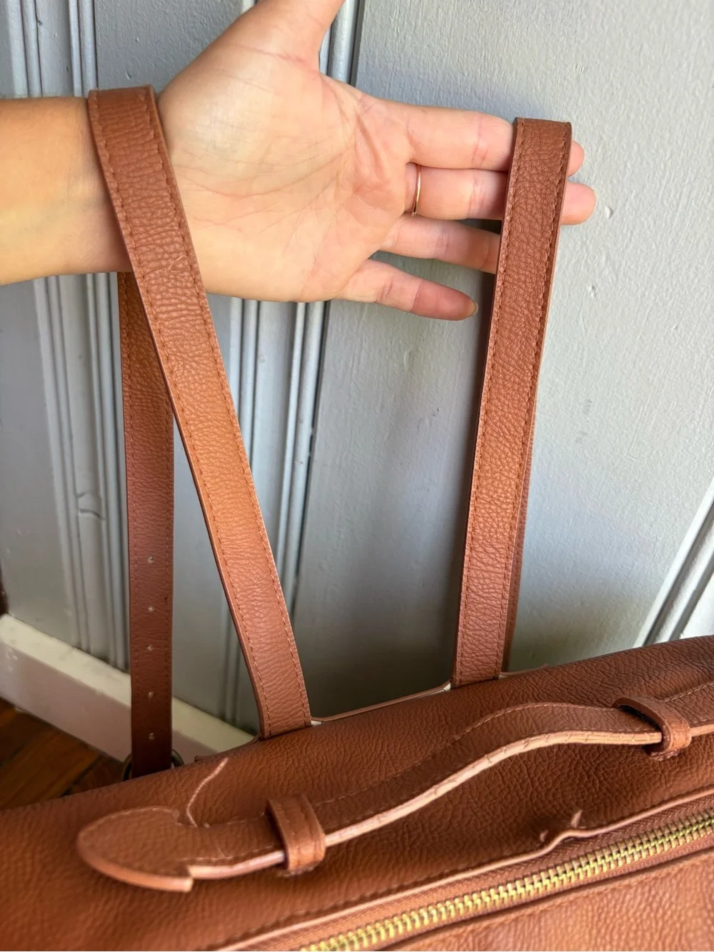 Womens Rust Tan Faux Leather Backpack Tote Bag